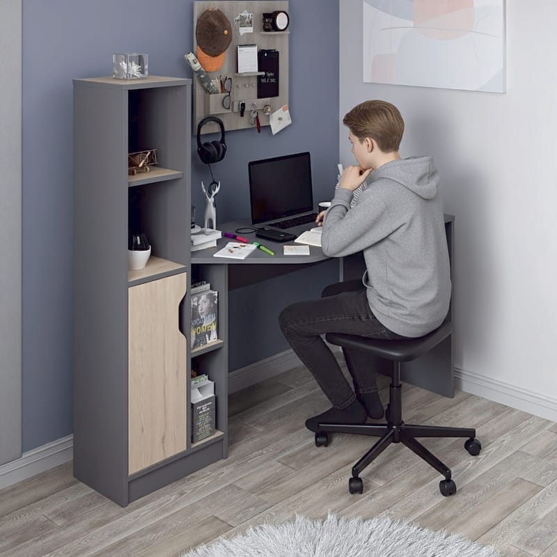 Skrivebord Kalune Design Viora (150 x 140 x 60 cm) Antracit valnød - Antracit og valnød - Møbler - Borde - Kontorbord - Skrivebord