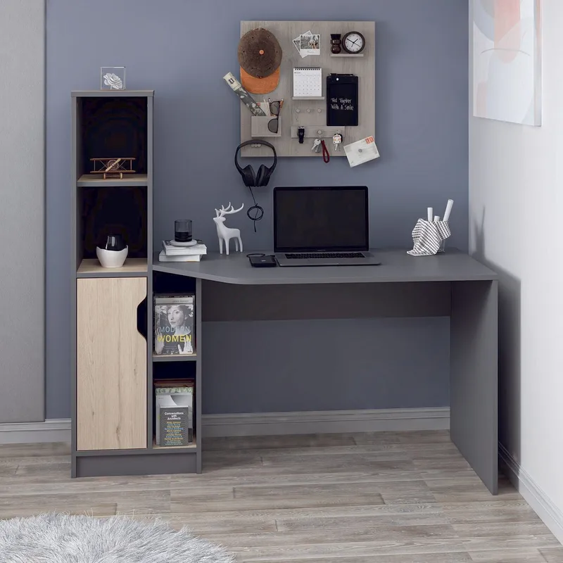 Skrivebord Kalune Design Viora (150 x 140 x 60 cm) Antracit valnød - Antracit og valnød - Møbler - Borde - Kontorbord - Skrivebord