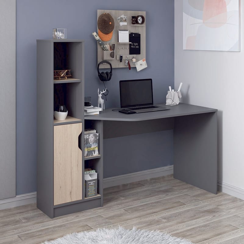 Skrivebord Kalune Design Viora (150 x 140 x 60 cm) Antracit valnød - Antracit og valnød - Møbler - Borde - Kontorbord - Skrivebord
