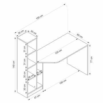 Skrivebord Kalune Design Viora (150 x 140 x 60 cm) Antracit valnød - Antracit/Valnød - Møbler - Borde - Kontorbord - Skrivebord