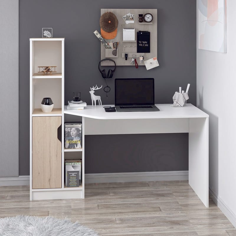 Skrivebord Kalune Design Viora (150 x 140 x 60 cm) Hvid valnød - Hvid og valnød - Møbler - Borde - Kontorbord - Skrivebord