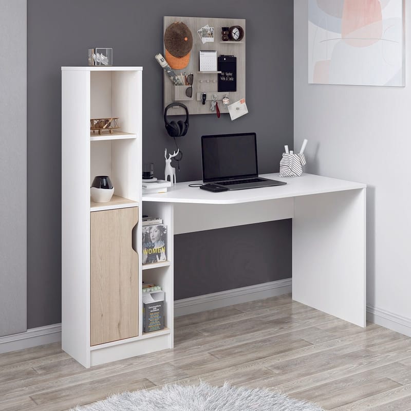 Skrivebord Kalune Design Viora (150 x 140 x 60 cm) Hvid valnød - Hvid og valnød - Møbler - Borde - Kontorbord - Skrivebord