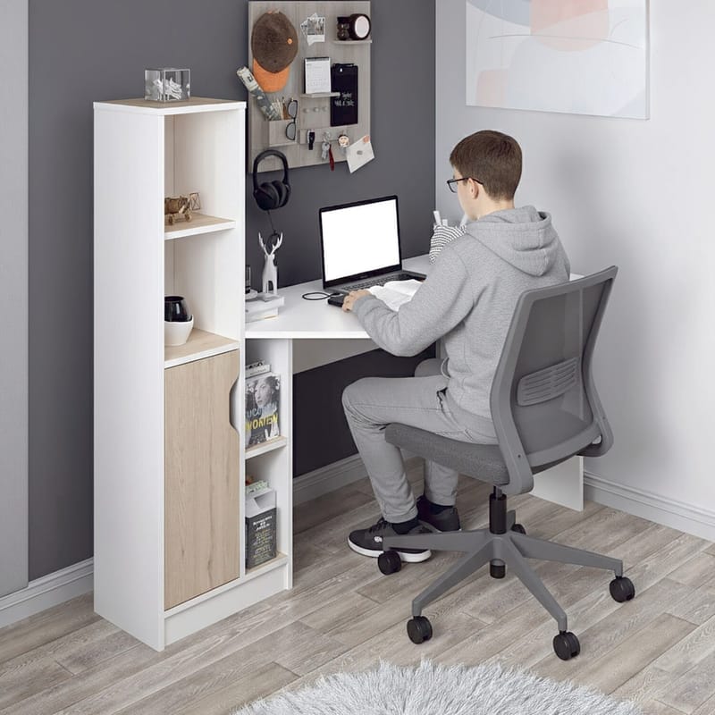Skrivebord Kalune Design Viora (150 x 140 x 60 cm) Hvid valnød - Hvid og valnød - Møbler - Borde - Kontorbord - Skrivebord