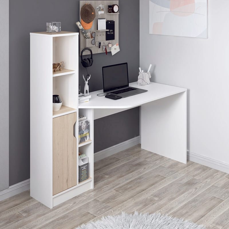 Skrivebord Kalune Design Viora (150 x 140 x 60 cm) Hvid valnød - Hvid og valnød - Møbler - Borde - Kontorbord - Skrivebord