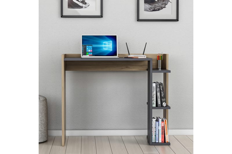 Kalune Skrivebord 90,6x75x90,6 cm med opbevaring - Antracit/Brun - Skrivebord