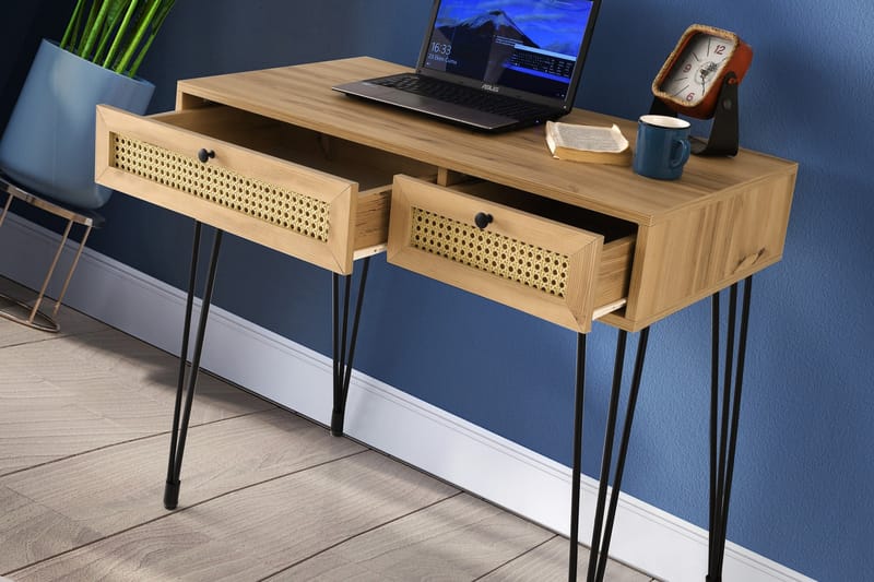 Karosta Skrivebord 105 cm med Opbevaring 2 Skuffer - Natur/Sort - Møbler - Borde - Kontorbord - Skrivebord