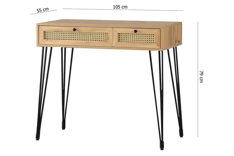 Karosta Skrivebord 105 cm med Opbevaring 2 Skuffer - Natur/Sort - Møbler - Borde - Kontorbord - Skrivebord