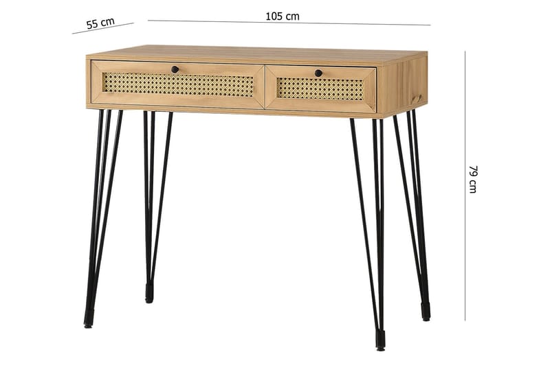 Karosta Skrivebord 105 cm med Opbevaring 2 Skuffer - Natur/Sort - Skrivebord