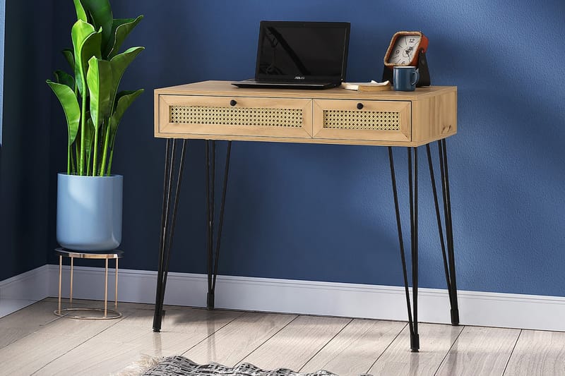 Karosta Skrivebord 105 cm med Opbevaring 2 Skuffer - Natur/Sort - Møbler - Borde - Kontorbord - Skrivebord