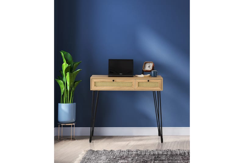 Karosta Skrivebord 105 cm med Opbevaring 2 Skuffer - Natur/Sort - Møbler - Borde - Kontorbord - Skrivebord