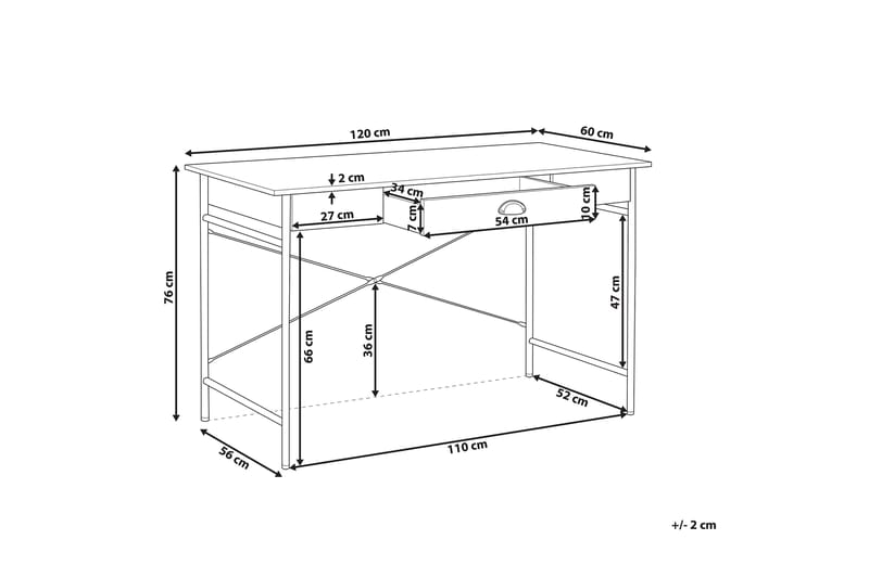 Kataliya Skrivebord 120 cm med Opbevaring Skuffe - Lyset Træ - Skrivebord