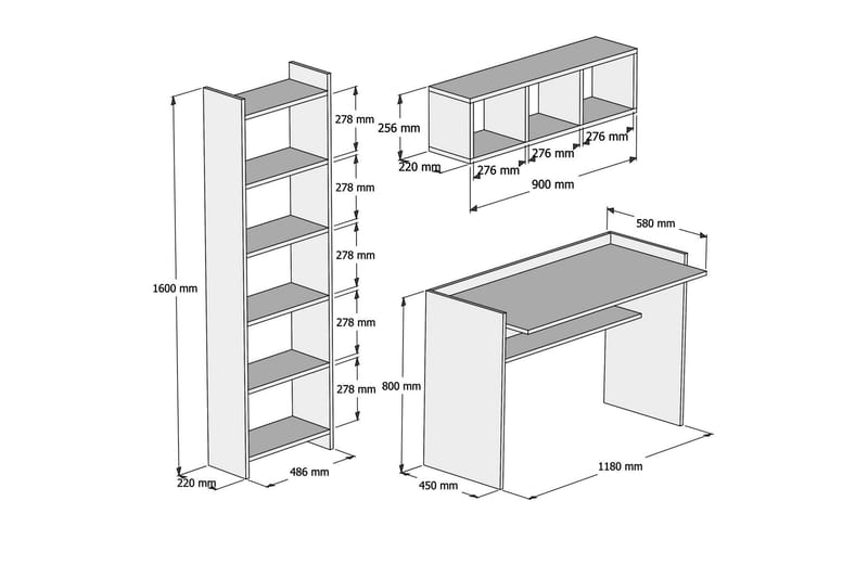 Kazeck Kontormøbelsæt 118 cm - Hvid - Møbler - Borde - Kontorbord - Skrivebord