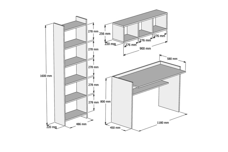 Kazeck Kontormøbelsæt 118 cm - Hvid - Skrivebord