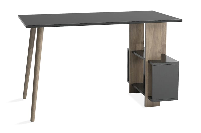 Keachi Side Skrivebord 120 cm med Opbevaring Hylder - Antracit/Valnøddebrun - Skrivebord