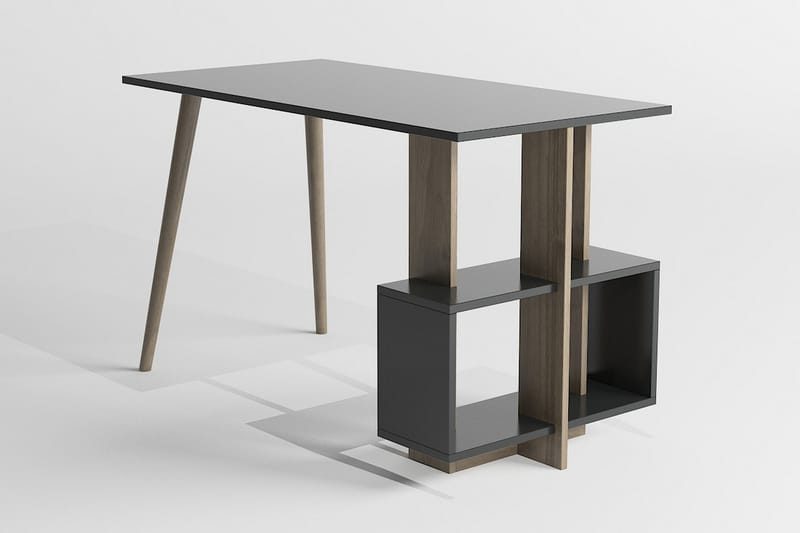 Keachi Side Skrivebord 120 cm med Opbevaring Hylder - Antracit/Valnøddebrun - Skrivebord