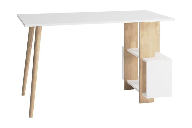Keachi Side Skrivebord 120 cm med Opbevaring Hylder - Natur/Hvid - Skrivebord