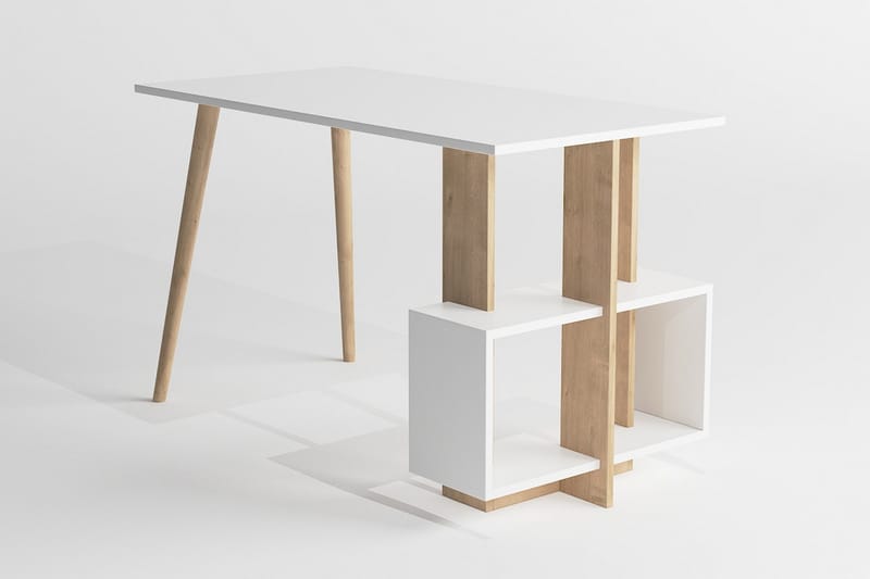 Keachi Side Skrivebord 120 cm med Opbevaring Hylder - Natur/Hvid - Skrivebord