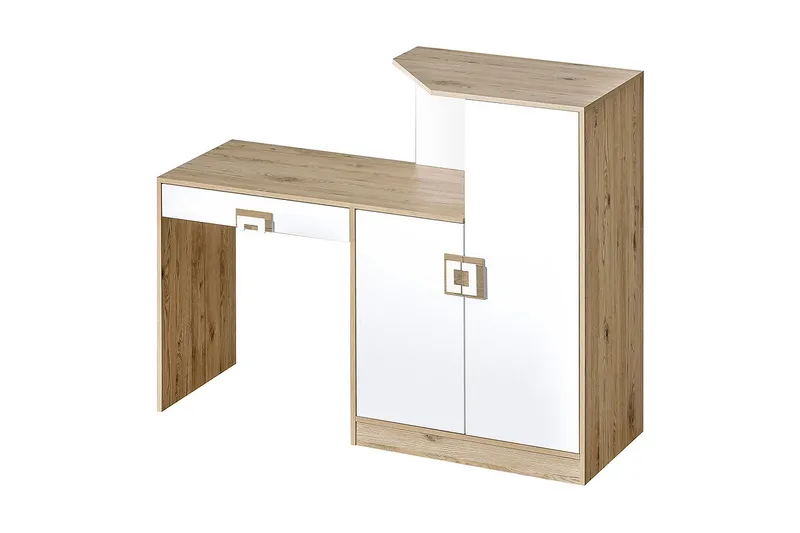 Klacksberg Skrivebord 150 cm med Opbevaring Skuffe + Skab, Beige/Hvid