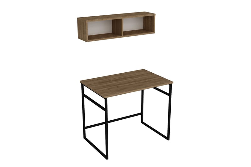 Klingbo Skrivebord 90 cm med Opbevaring Væghylde - Brun/Hvid/Sort - Møbler - Borde - Kontorbord - Skrivebord