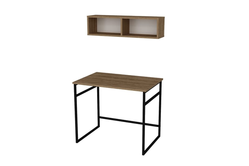 Klingbo Skrivebord 90 cm med Opbevaring Væghylde - Brun/Hvid/Sort - Møbler - Borde - Kontorbord - Skrivebord