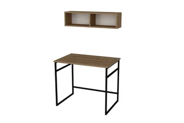 Klingbo Skrivebord 90 cm med Opbevaring Væghylde - Brun/Hvid/Sort - Møbler - Borde - Kontorbord - Skrivebord