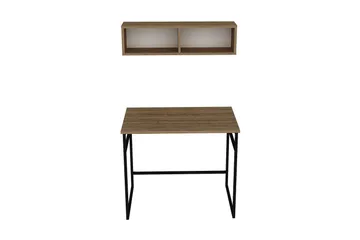 Klingbo Skrivebord 90 cm med Opbevaring Væghylde - Brun/Hvid/Sort - Møbler - Borde - Kontorbord - Skrivebord