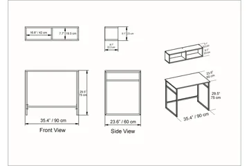 Klingbo Skrivebord 90 cm med Opbevaring Væghylde - Brun/Hvid/Sort - Møbler - Borde - Kontorbord - Skrivebord