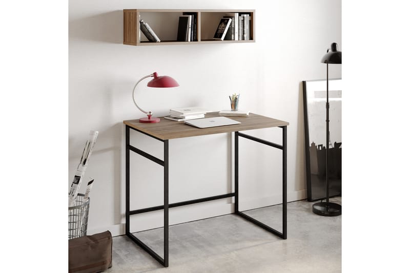 Klingbo Skrivebord 90 cm med Opbevaring Væghylde - Brun/Sort - Møbler - Borde - Kontorbord - Skrivebord