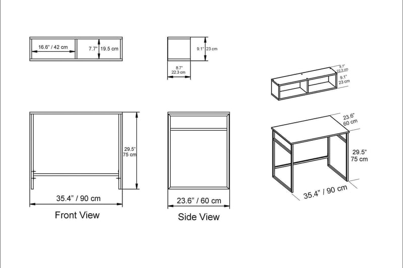 Klingbo Skrivebord 90 cm med Opbevaring Væghylde - Brun/Sort - Møbler - Borde - Kontorbord - Skrivebord