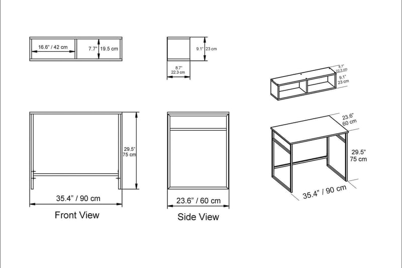 Klingbo Skrivebord 90 cm med Opbevaring Væghylde - Brun/Sort - Skrivebord