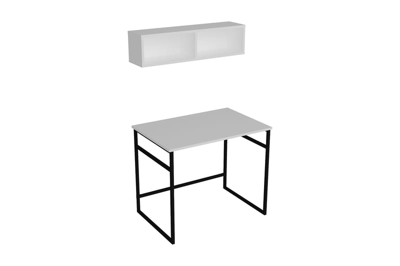 Klingbo Skrivebord 90 cm med Opbevaring Væghylde - Hvid/Sort - Skrivebord
