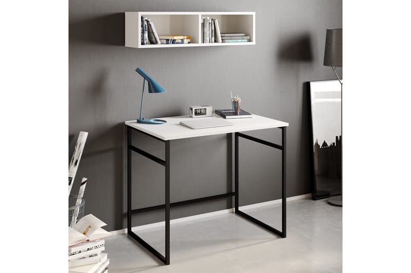 Klingbo Skrivebord 90 cm med Opbevaring Væghylde - Hvid/Sort - Møbler - Borde - Kontorbord - Skrivebord