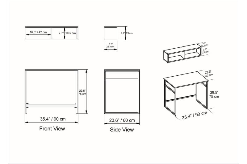 Klingbo Skrivebord 90 cm med Opbevaring Væghylde - Hvid/Sort - Møbler - Borde - Kontorbord - Skrivebord