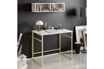 Klingbo Skrivebord 90 cm med Opbevaring Væghylde Marmormønst - Hvid - Møbler - Borde - Kontorbord - Skrivebord
