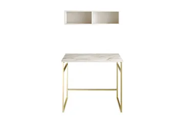 Klingbo Skrivebord 90 cm med Opbevaring Væghylde Marmormønst - Hvid - Møbler - Borde - Kontorbord - Skrivebord