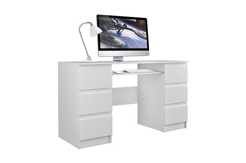 Kubana Skrivebord 130 cm med Opbevaring Skuffer - Grå/Hvid - Møbler - Borde - Kontorbord - Skrivebord