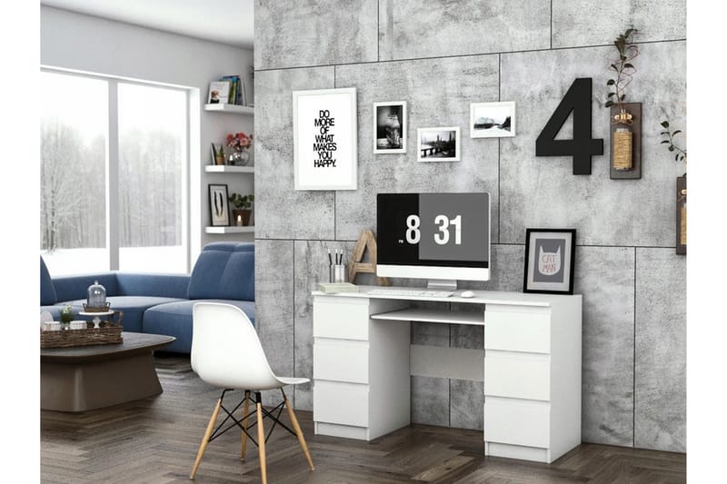 Kubana Skrivebord 130 cm med Opbevaring Skuffer - Grå/Hvid - Møbler - Borde - Kontorbord - Skrivebord