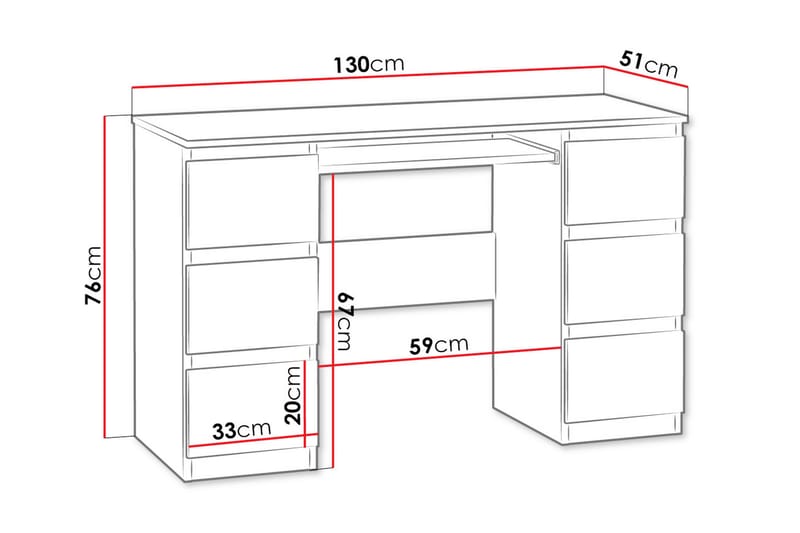 Kubana Skrivebord 130 cm med Opbevaring Skuffer - Grå/Hvid - Skrivebord