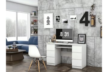 Kubana Skrivebord 130 cm med Opbevaring Skuffer - Grå/Hvid - Møbler - Borde - Kontorbord - Skrivebord
