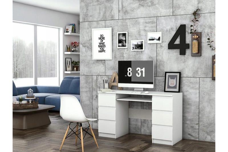 Kubana Skrivebord 130 cm med Opbevaring Skuffer - Grå/Hvid - Møbler - Borde - Kontorbord - Skrivebord