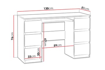 Kubana Skrivebord 130 cm med Opbevaring Skuffer - Grå/Hvid - Møbler - Borde - Kontorbord - Skrivebord