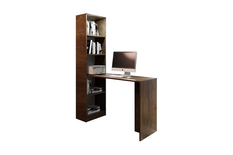 Kylien Skrivebord 125cm LED-belysning Opbevaring Bogreol Hvi - Mørk Ask - Møbler - Borde - Kontorbord - Skrivebord