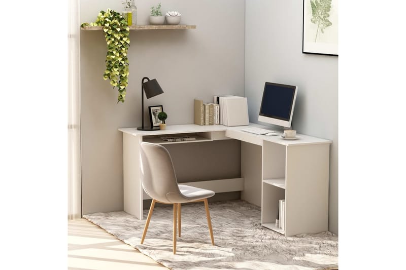 L-formet hjørneskrivebord 120 x 140 x 75 cm spånplade hvid - Hvid - Møbler - Borde - Kontorbord - Skrivebord