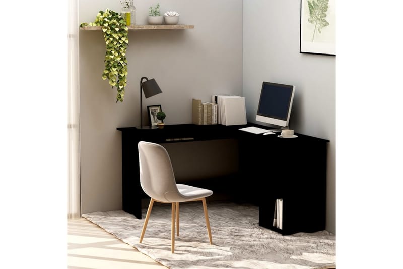 L-formet hjørneskrivebord 120 x 140 x 75 cm spånplade sort - Sort - Skrivebord
