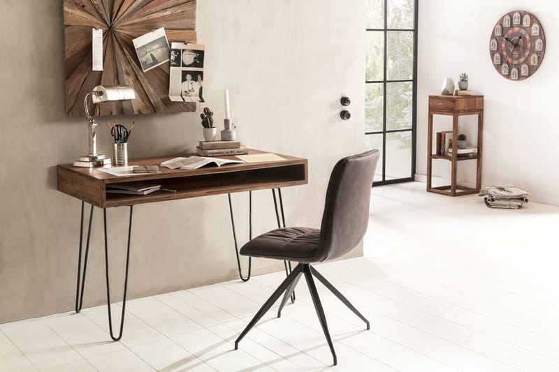 Langner Skrivebord 110 cm med Opbevaring Hylde - Massivt Træ/Sort - Møbler - Borde - Kontorbord - Skrivebord