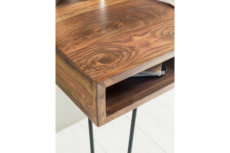 Langner Skrivebord 110 cm med Opbevaring Hylde - Massivt Træ/Sort - Skrivebord