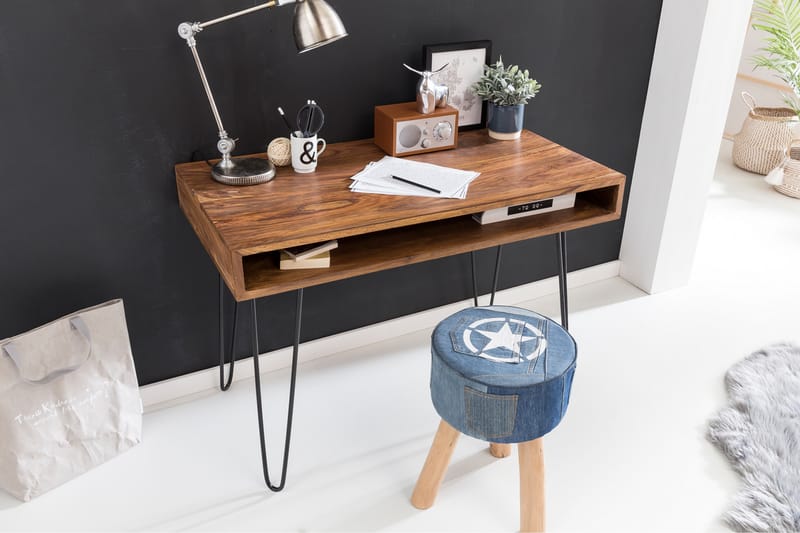 Langner Skrivebord 110 cm med Opbevaring Hylde - Massivt Træ/Sort - Møbler - Borde - Kontorbord - Skrivebord