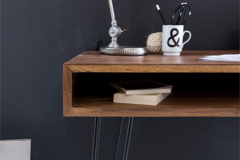 Langner Skrivebord 110 cm med Opbevaring Hylde - Massivt Træ/Sort - Møbler - Borde - Kontorbord - Skrivebord