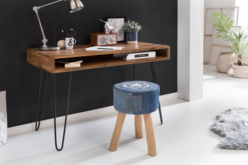 Langner Skrivebord 110 cm med Opbevaring Hylde - Massivt Træ/Sort - Møbler - Borde - Kontorbord - Skrivebord