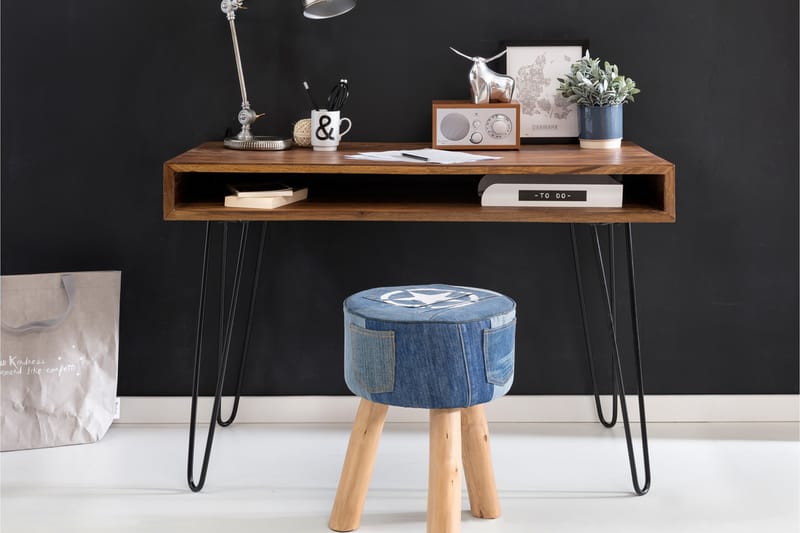 Langner Skrivebord 110 cm med Opbevaring Hylde - Massivt Træ/Sort - Møbler - Borde - Kontorbord - Skrivebord